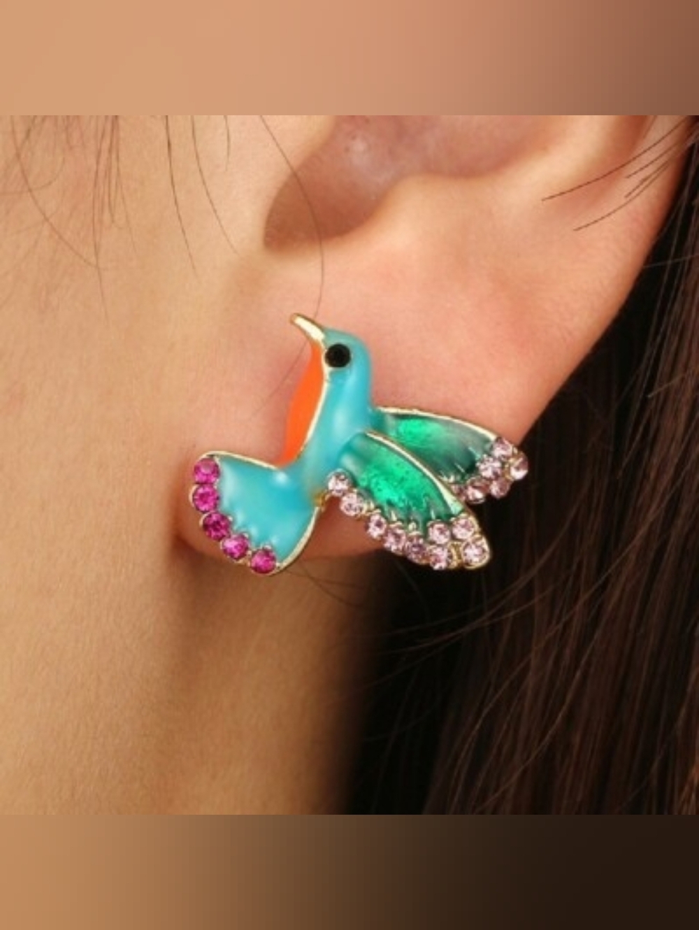 kate spade enamel green and pink hummingbird stud earrings - Picture 2 of 6
